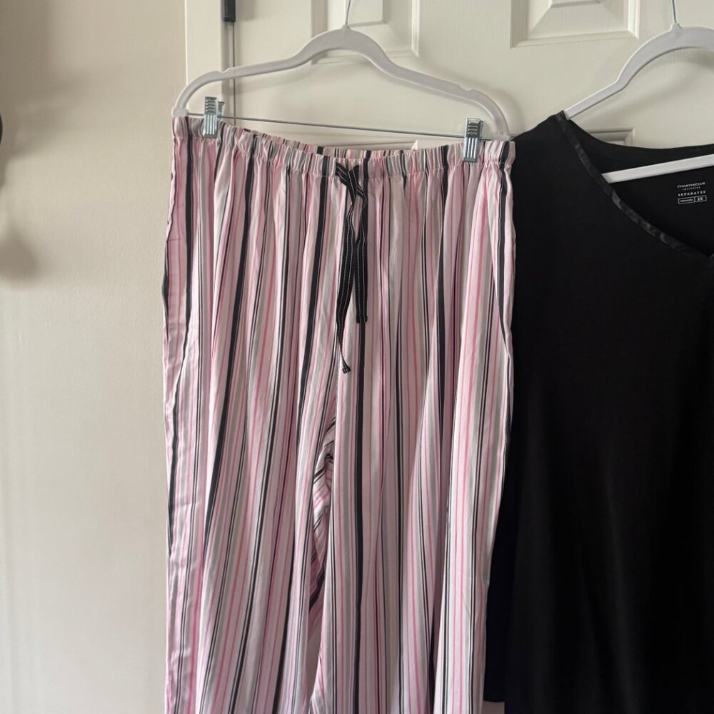 Charter Club Womens Intimates Sleepwear Black Top Pink Black Striped Pants 2X - Picture 4 of 15